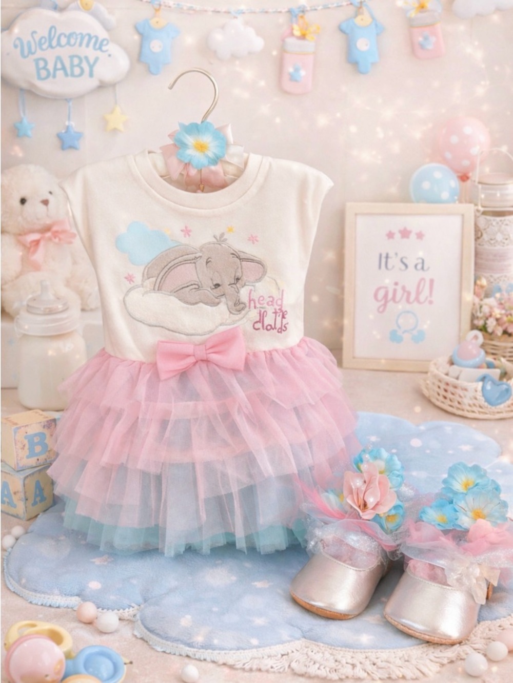 Dumbo Theme Baby Shower Centerpiece, Little Girls Birthday, Wearable Outfit